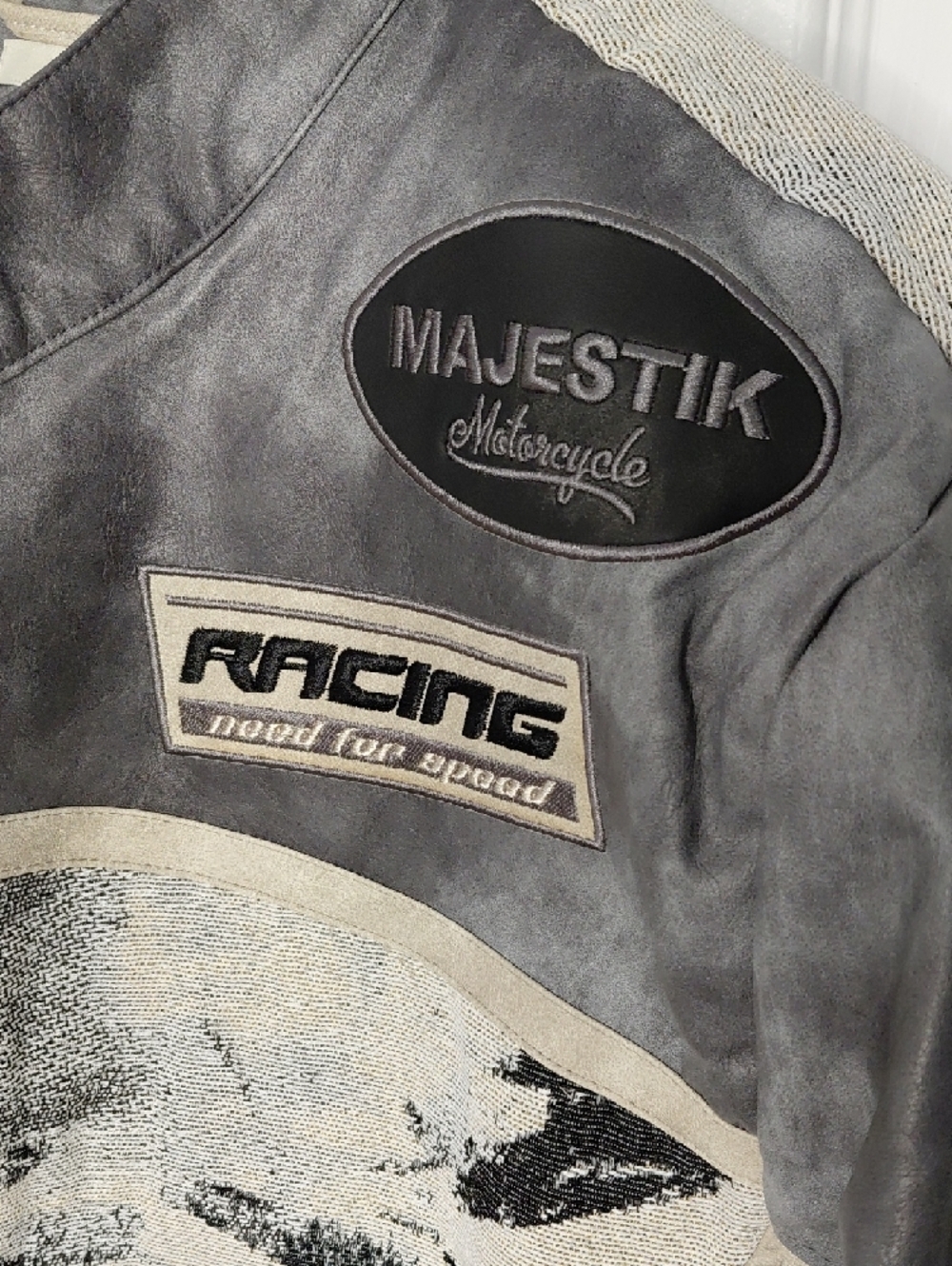 Racing Graphic Leather Jacket - Black & Cream - Picture 4 of 11
